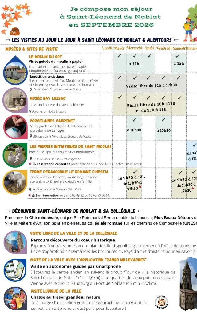 Septembre 2026 - Je compose mon séjour à Saint-Léonard de Noblat en Limousin